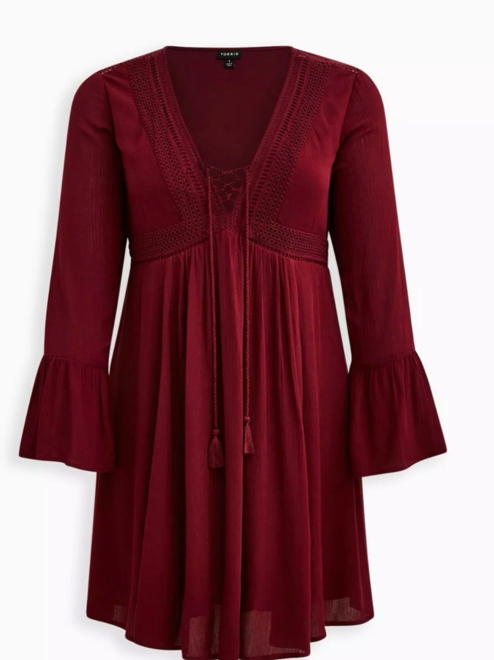 torrid Wine Red Crochet-Trim Babydoll Dress